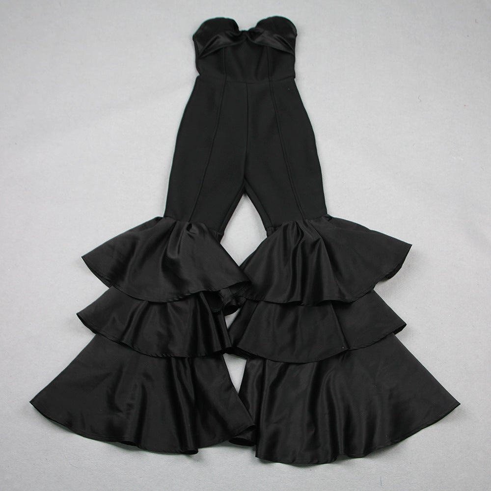 Strapless Spandex Ruffle Jumpsuit