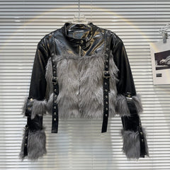 Straps Buckles Faux Fur Short Jacket