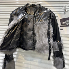 Straps Buckles Faux Fur Short Jacket