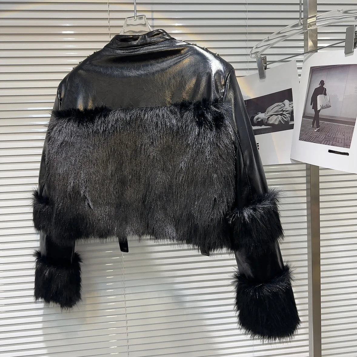 Straps Buckles Faux Fur Short Jacket