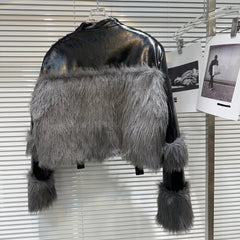 Straps Buckles Faux Fur Short Jacket