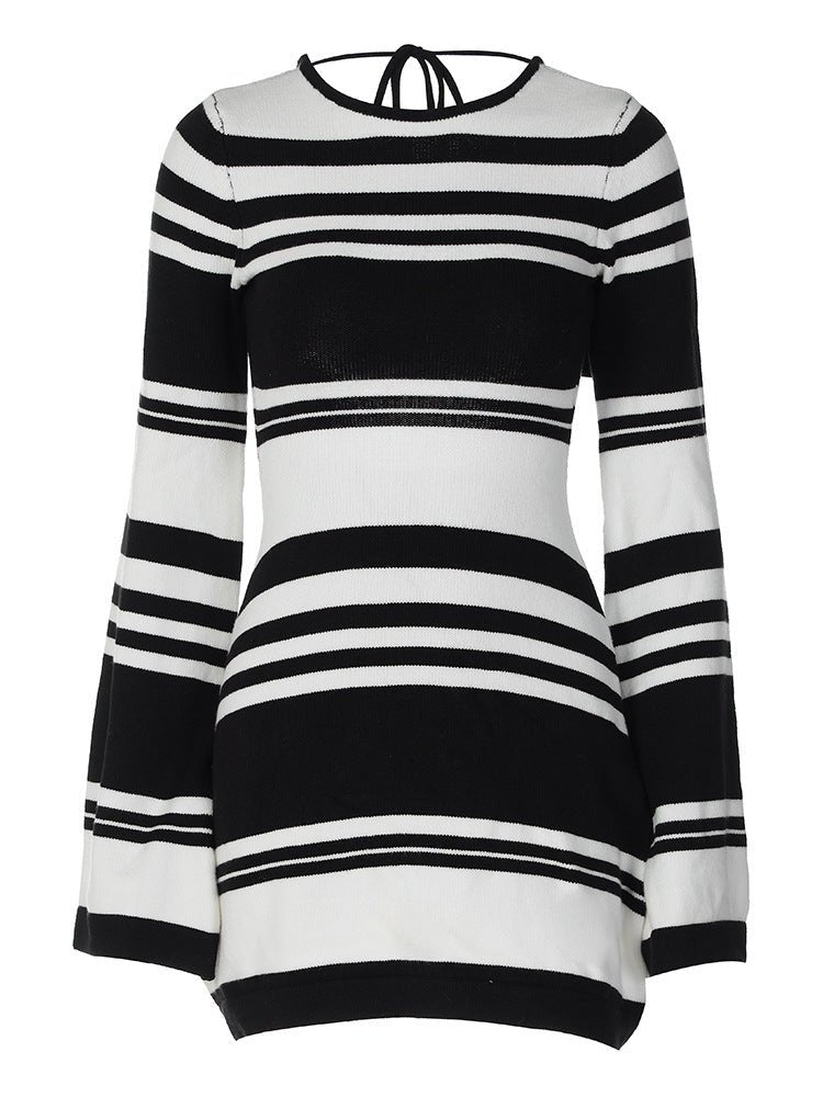 Striped Backless Knit Mini Dress