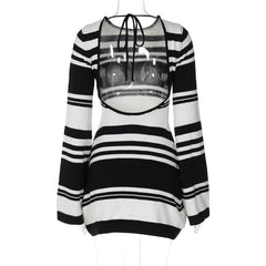 Striped Backless Knit Mini Dress