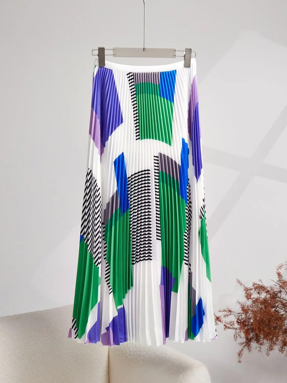 Striped Colorblock Pleated Top + Skirt