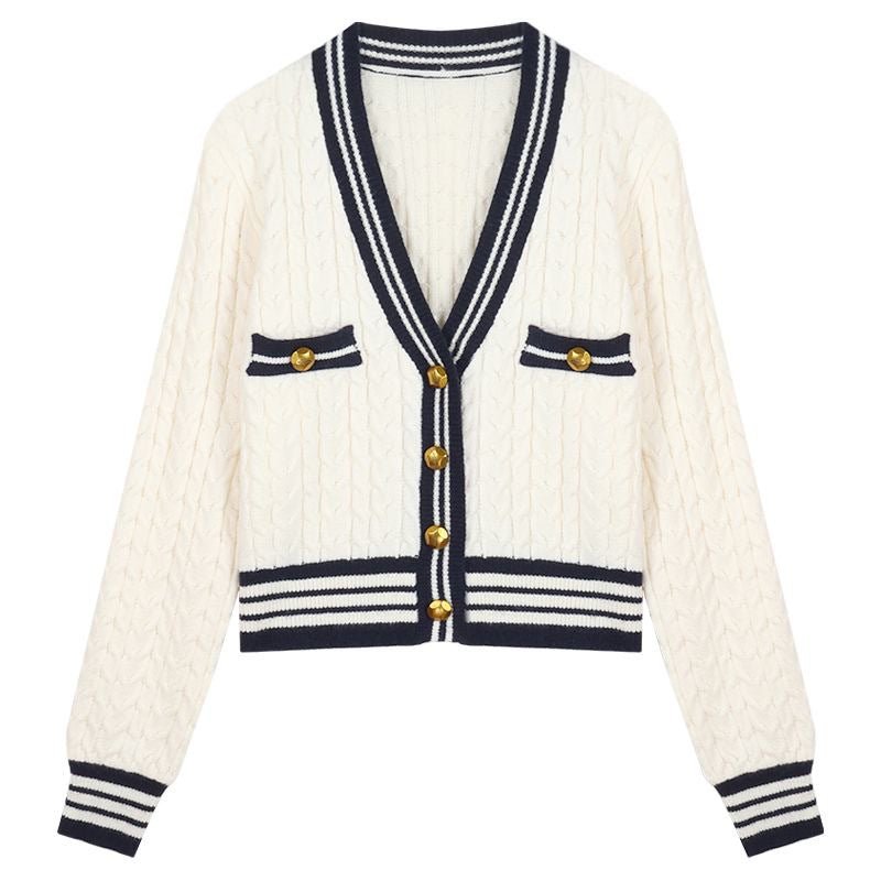Striped Edges Short Knit Sweater
