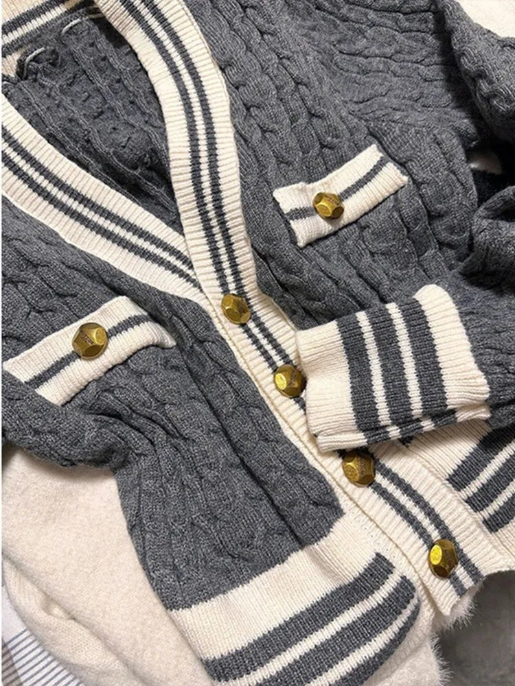 Striped Edges Short Knit Sweater