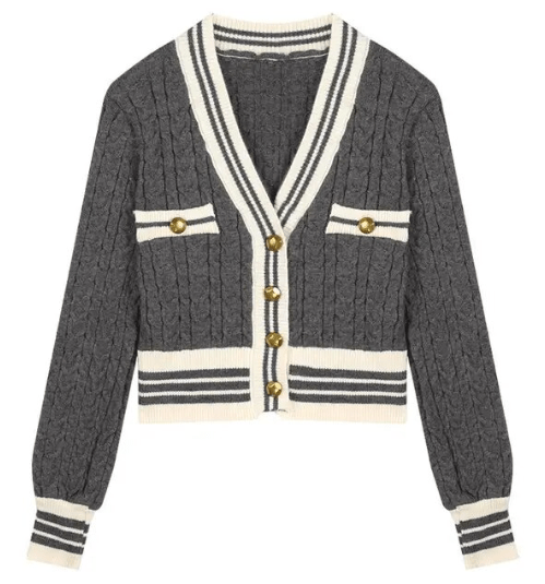 Striped Edges Short Knit Sweater