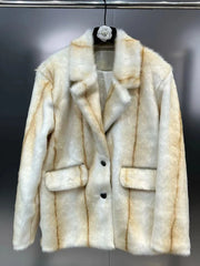 Striped Faux Fur Plush Jacket