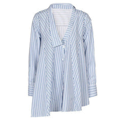 Striped Irregular Lapel Loose Shirt
