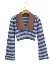 Striped Knitted Contrast Collar Jacket
