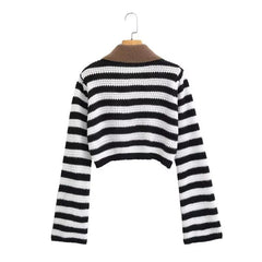 Striped Knitted Contrast Collar Jacket