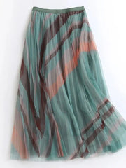 Striped Pleated Tulle Skirt