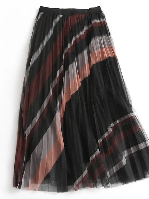 Striped Pleated Tulle Skirt
