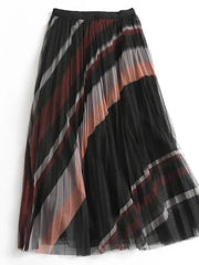 Striped Pleated Tulle Skirt