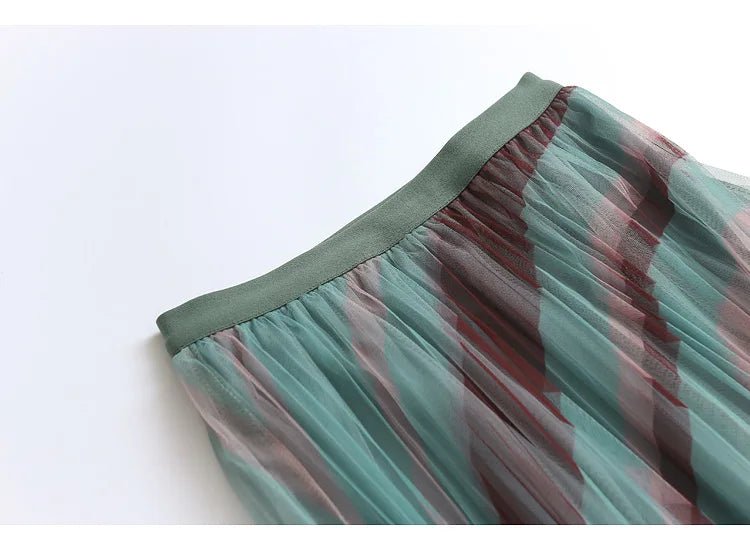 Striped Pleated Tulle Skirt