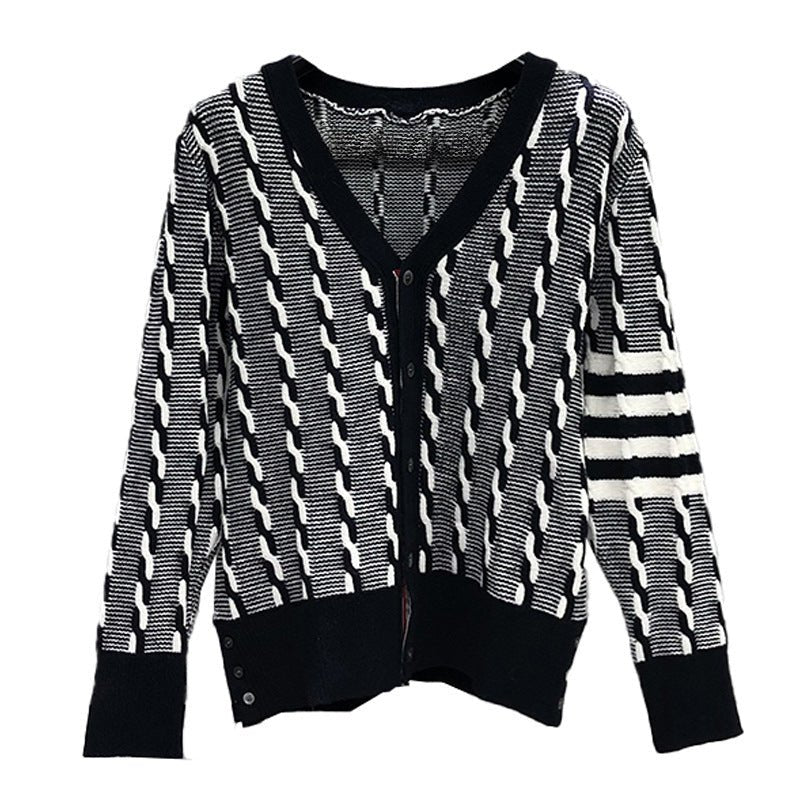Striped Ropes Knit Cardigan