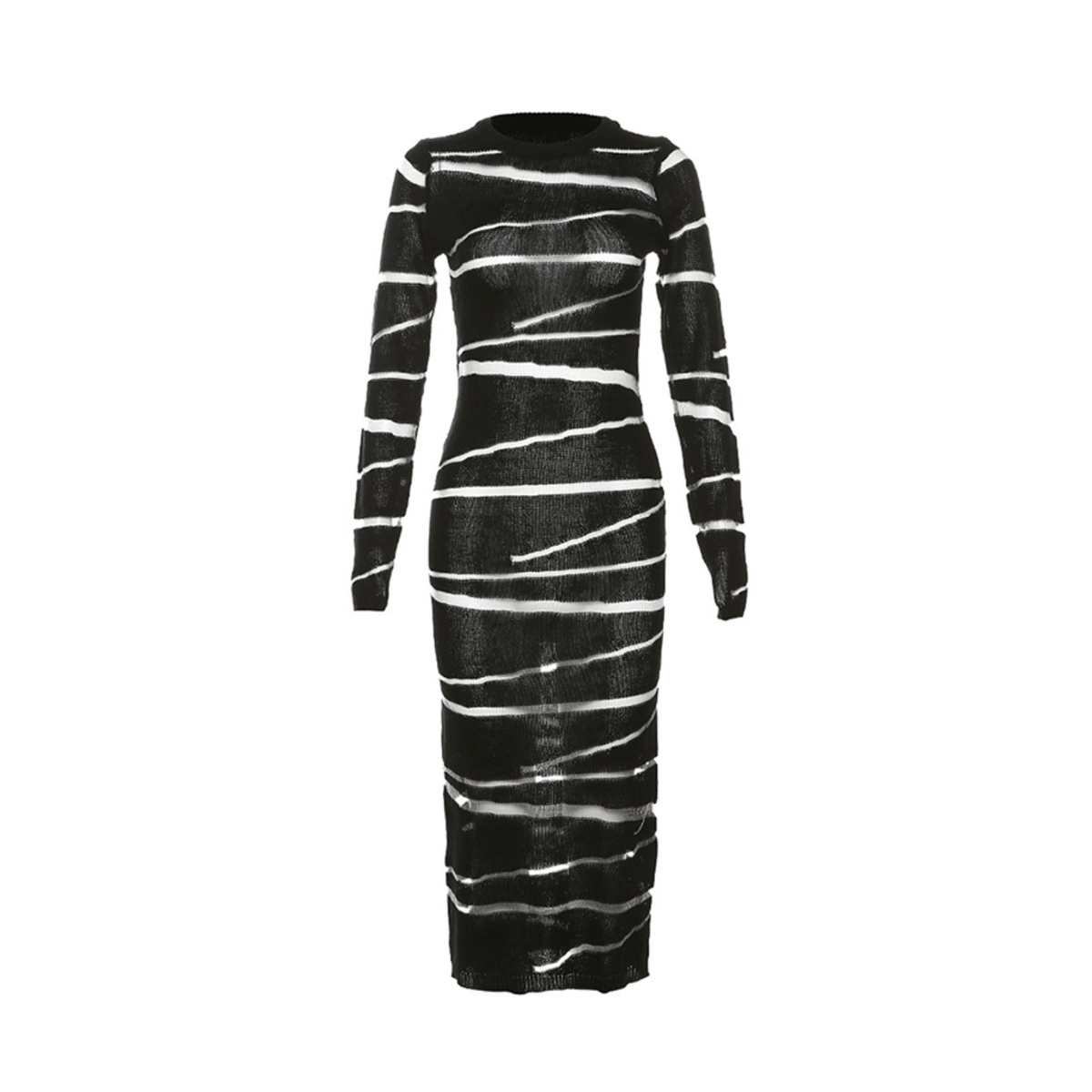 Striped Semi-Sheer Maxi Knit Dress