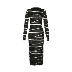 Striped Semi-Sheer Maxi Knit Dress