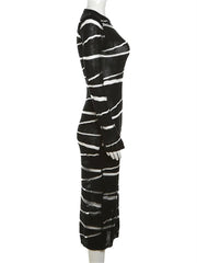 Striped Semi-Sheer Maxi Knit Dress