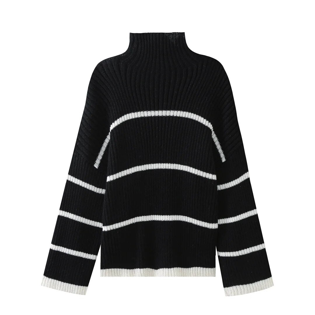 Striped Turtleneck Knit Sweater