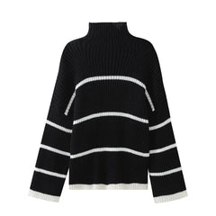 Striped Turtleneck Knit Sweater
