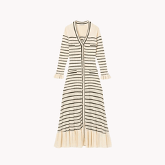 Striped V Neck Knit Midi Dress