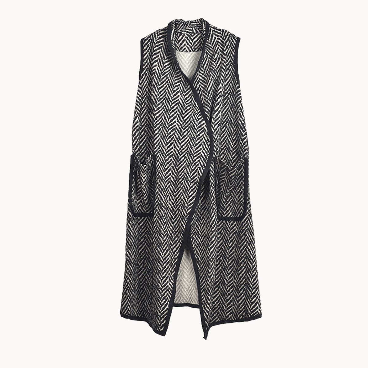 Stripes Long Vest with Pockets
