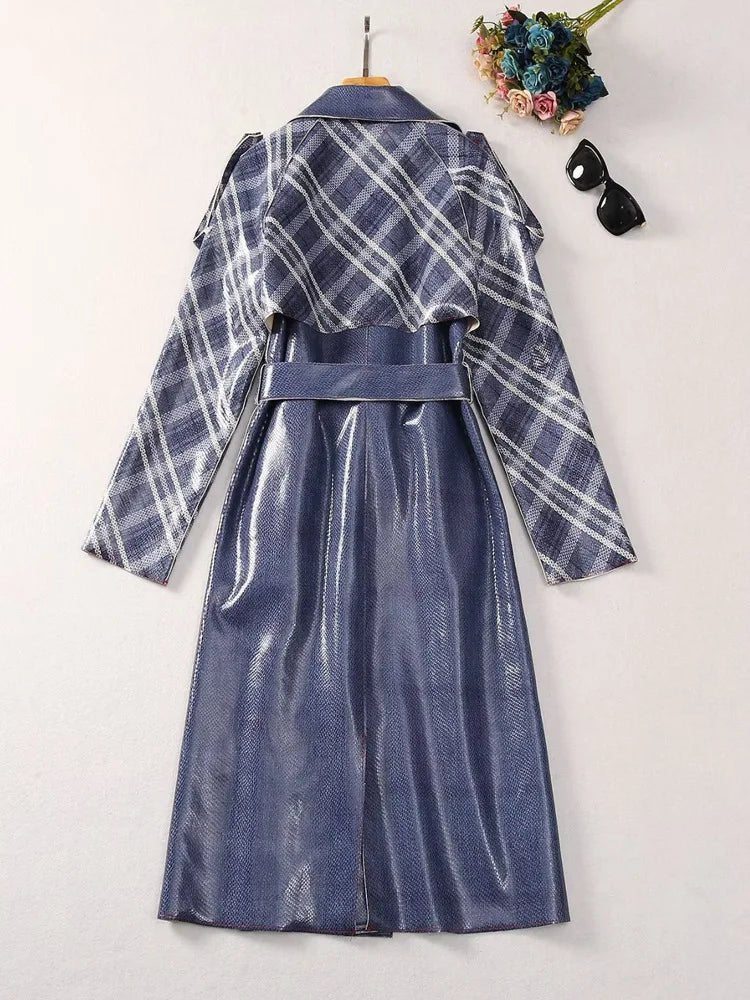 Stripes Semi Glossy Lace-Up Overcoat