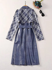 Stripes Semi Glossy Lace-Up Overcoat