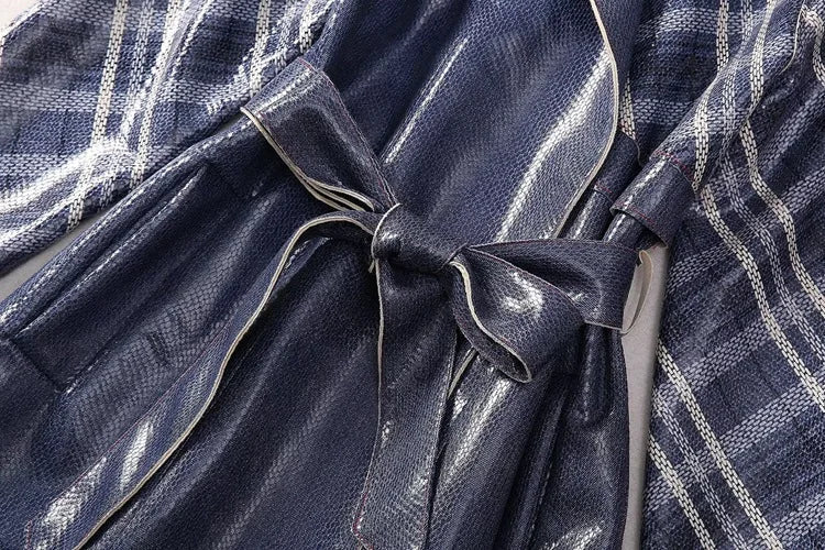 Stripes Semi Glossy Lace-Up Overcoat
