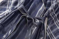 Stripes Semi Glossy Lace-Up Overcoat