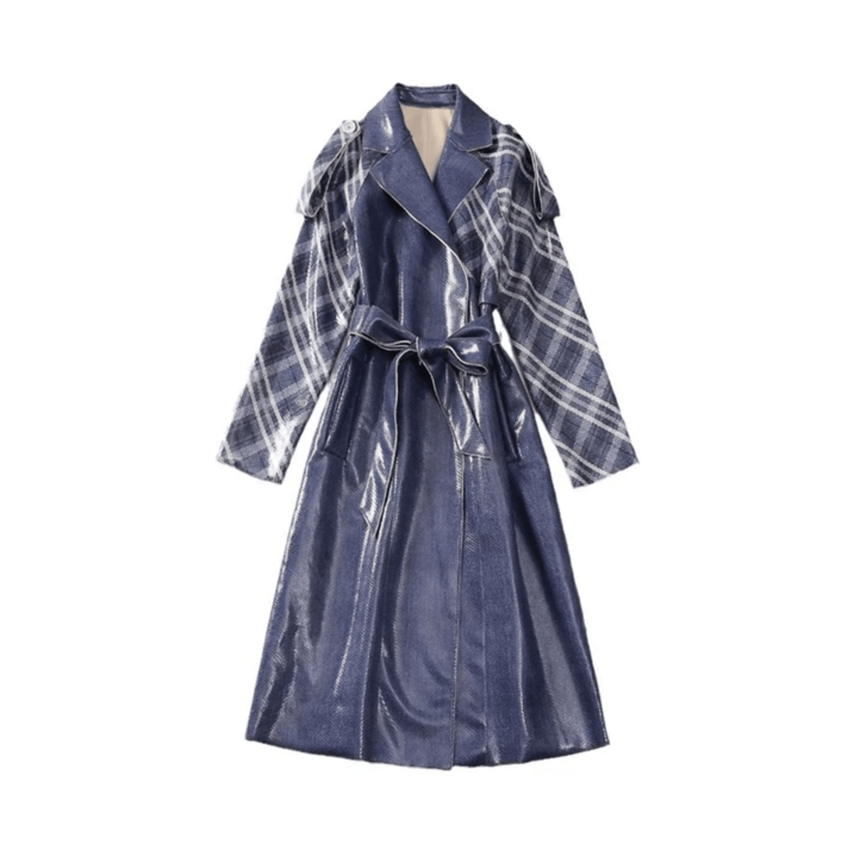 Stripes Semi Glossy Lace-Up Overcoat