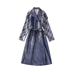 Stripes Semi Glossy Lace-Up Overcoat