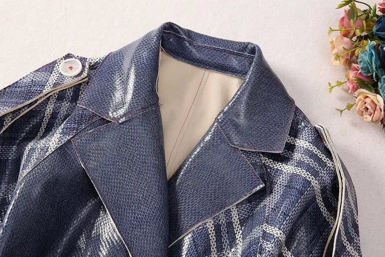 Stripes Semi Glossy Lace-Up Overcoat