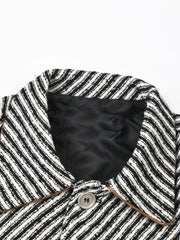 Stripes Vegan Leather Spliced Woolen Jacket