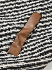 Stripes Vegan Leather Spliced Woolen Jacket