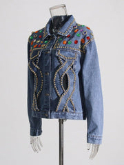 Studded Hollow Out Patchwork Jacket