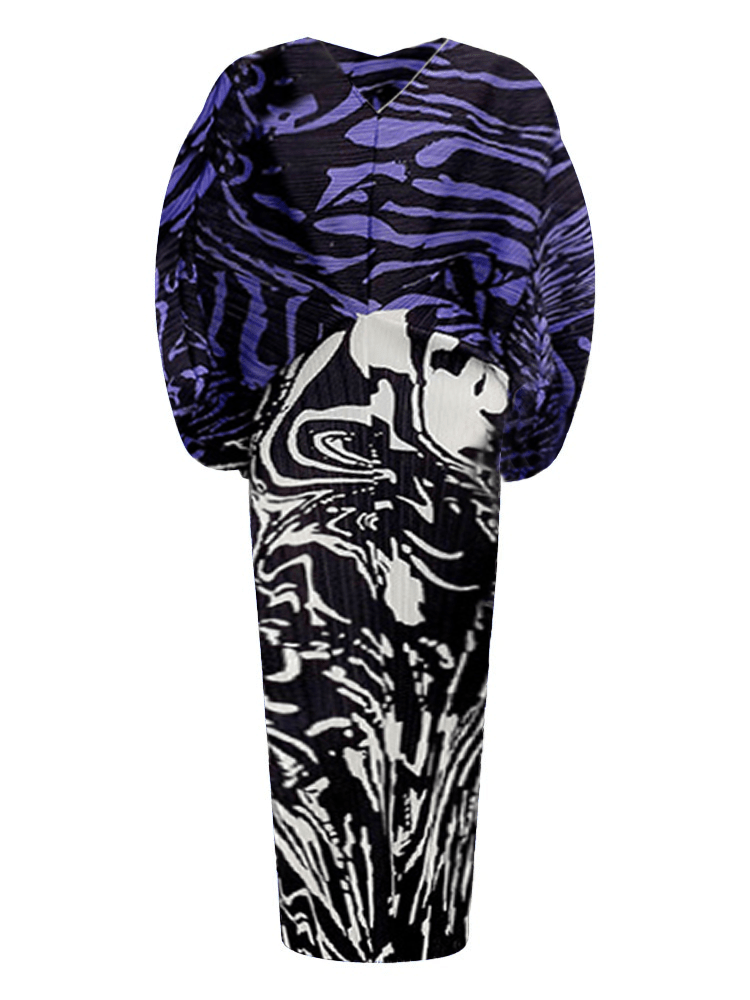 Swirl Contrast Pleated Dress - @lalaaarisa