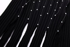 Tassel Split Hem Faux Pearls Sweater