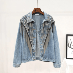 Tassels and Rivets Embellished Denim Jacket