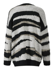 Teardrop Rhinestones Striped Knit Sweater