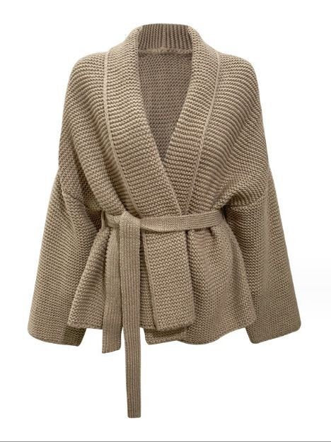 Tie Waist Knitted Loose Cardigan