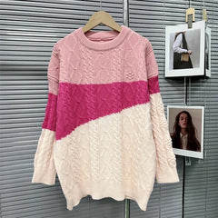Tri-Color Cable Knit Sweater