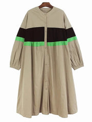 Tri-Color Long Sleeve Midi Dress