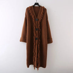 Triple Buttons Tasseled Long Coat