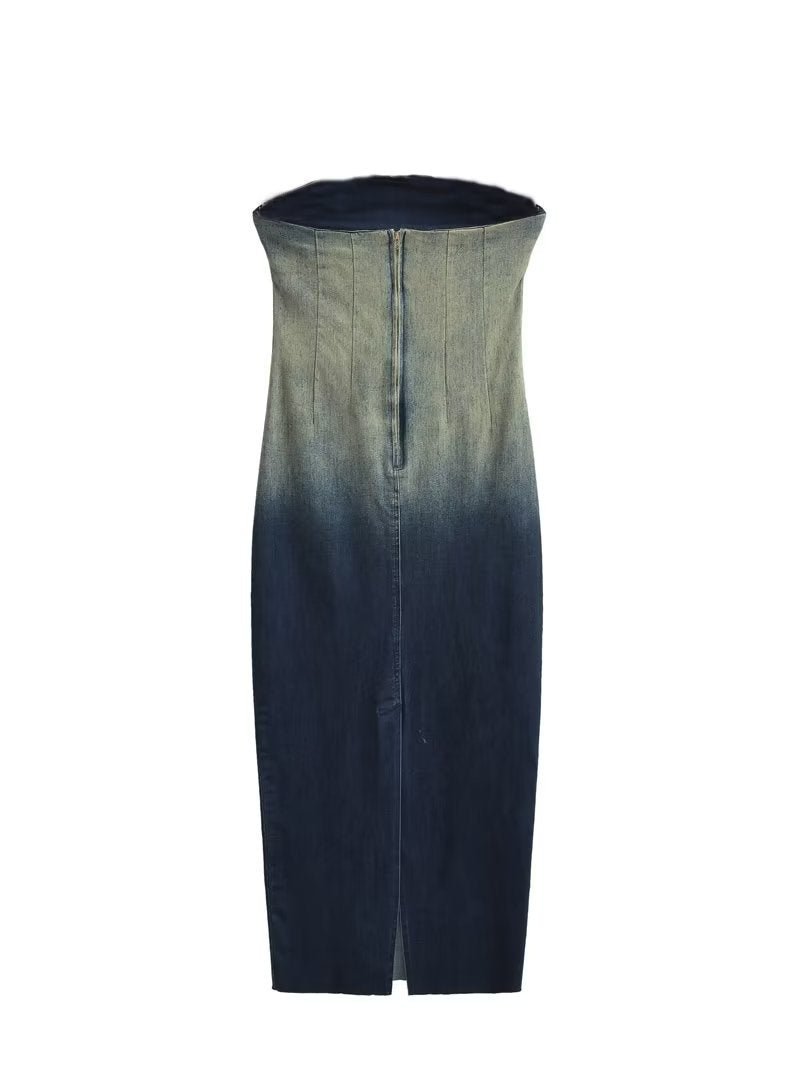 Tube Strapless Gradient Denim Dress