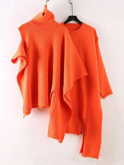Turtleneck Knit Cloak 2-Piece Set