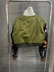 Turtleneck Spliced Knit Cropped Jacket