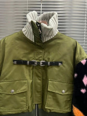 Turtleneck Spliced Knit Cropped Jacket