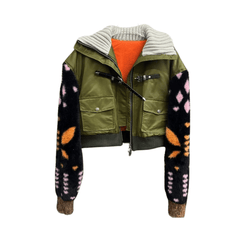 Turtleneck Spliced Knit Cropped Jacket